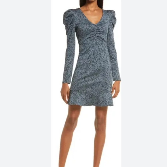 Chelsea28 Dresses & Skirts - NEW Chelsea28 Teal and Black Puff Sleeve Diana Jaquard Mini Dress Size Medium